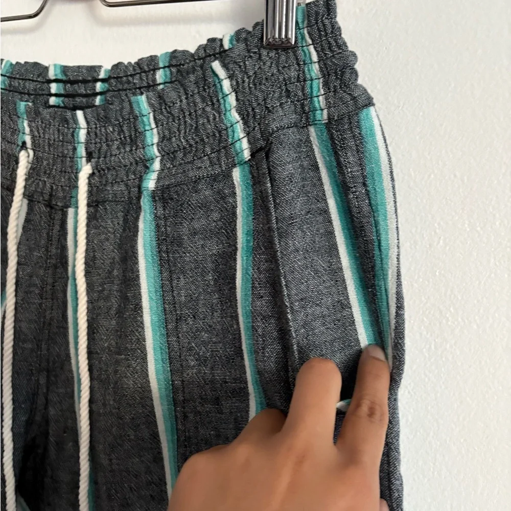 Roxy Oceanside Yarn Linen Cotton Blend Gray Striped Wide Leg Pants Medium - Picture 7 of 14